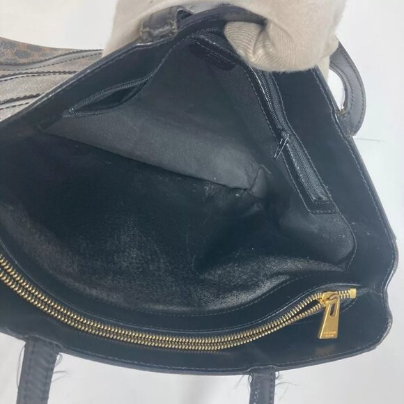 CELINE vintage Macadam Hand Bag Shoulder Bag Tote Bag Leather Black/Brown - Picture 12 of 14